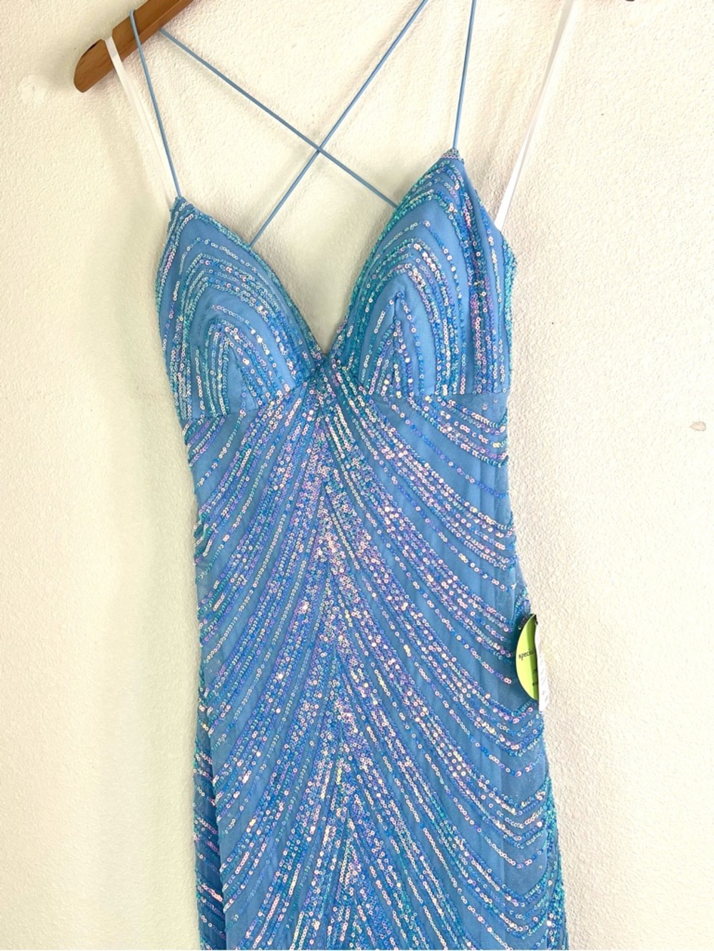 NEW Windsor Blue Sequin Mermaid Gown with Spaghetti Straps Open Back Large - Picture 6 of 11